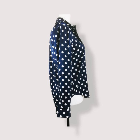Ann Taylor Polka Dot Blouse, Royal Blue, Petite XS - Picture 4 of 6